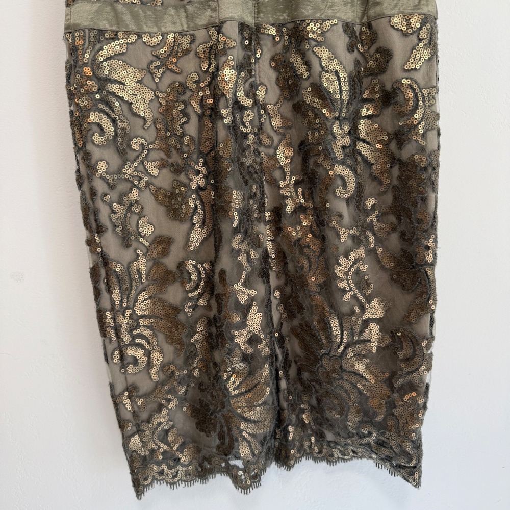 Tadashi Shoji Bronze Olive Sequin Lace Sheath Cocktail Dress Sz 4 Art Deco‎ Glam - Picture 10 of 16